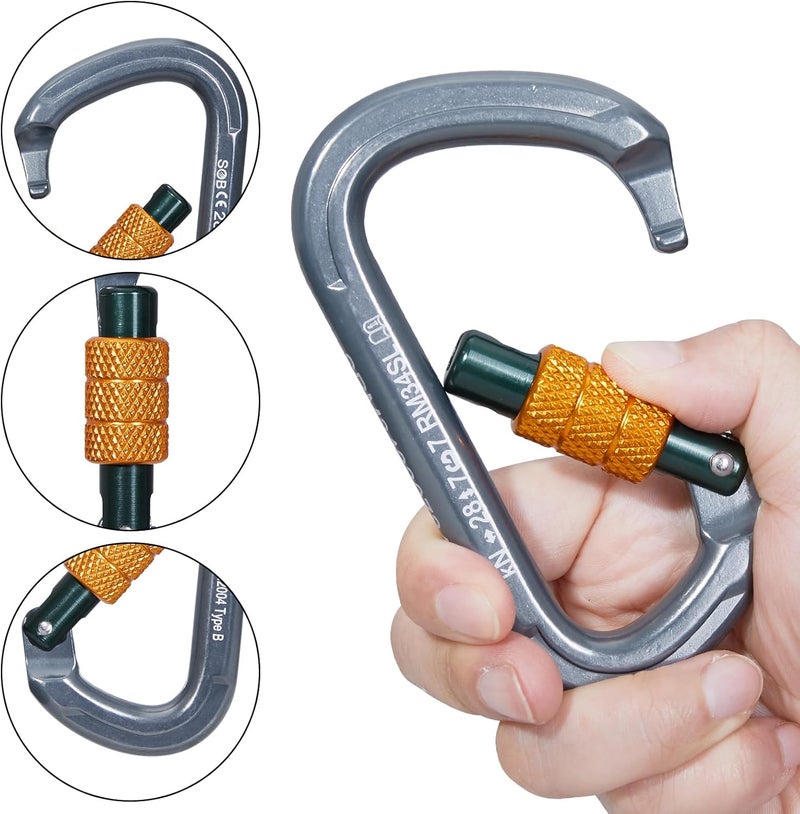 SOB Auto Locking Climbing Carabiner Clips,Heavy Duty Asymmetrical Carabiner Connector Used for Rappelling Gear Rescue Outdoor Projects Dog Leash - Image 3